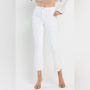 VERVET by FLYING MONKEY BELLA HIGH RISE FRAYED CROP FLARE WHITE JEANS